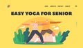 Easy Yoga for Senior Landing Page Template. Aged Couple Doing Yoga Exercise. Elderly Characters Stand in Asana Pose