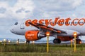 Easyjet aircraft behind landing lights