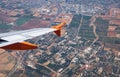 EasyJet aircraft winglet above aerial bird view on Central Districts of Israel Royalty Free Stock Photo