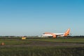 easyJet airplane is ready to take off from the runway, Airbus A320, runway Polderbaan Royalty Free Stock Photo