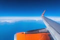 EasyJet airplane`s wing and aerial view of Atlantic Ocean Royalty Free Stock Photo