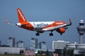 EasyJet Austria Airbus jet landing on Amsterdam Airport Schiphol AMS, Netherlands Royalty Free Stock Photo