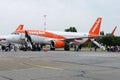 Easyjet boeing boarding and ready for departure at Berlin Shonfeld airport, Germany.