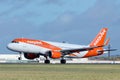 EasyJet landing to airport in Europe, Airbus Royalty Free Stock Photo