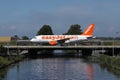 Easyjet plane doing taxi on the bridge Royalty Free Stock Photo