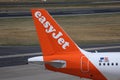 EasyJet plane, white livery, close-up view of tail Royalty Free Stock Photo