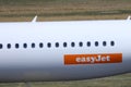 EasyJet plane, white livery, close-up view Royalty Free Stock Photo