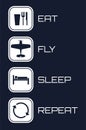 Eat Fly Sleep Repeat Icons on blue background