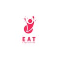 Eat foodie eat lover logo template simple icon symbol illustration people carry spoon and fork in funny cute pink style Royalty Free Stock Photo