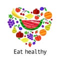 Eat healthy motivation banner with fruits in trendy brush cute style. Vector illustration. Royalty Free Stock Photo