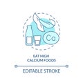 Eat high calcium foods turquoise concept icon