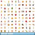 100 eat icons set, cartoon style Royalty Free Stock Photo