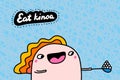 Eat kinoa hand drawn vector illustration in cartoon comic style man happy holding spoon Royalty Free Stock Photo