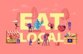 Eat Local Concept. Tiny Characters Buy Fresh Healthy Tasty and Organic Seasonal Food without Exporting