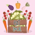 eat local fresh food vegetables tomatoes carrot eggplant pepper and cauliflower in basket