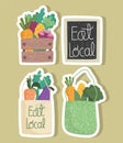 eat local market bags with food vegetables in sticker set