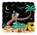 Eat pizza on the beach at night illustration