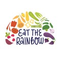 Eat the rainbow concept. Healthy vegan eating awareness poster.