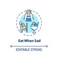 Eat when sad concept icon. Emotional eating, mindless nutrition idea thin line illustration. Unhealthy habit, careless