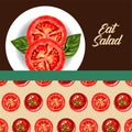 eat salad lettering poster with tomatoes in dish