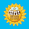 Eat sleep beach repeat vector illustration or summer poster. vector funky sun character with funny slogan for print on