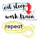 Eat Sleep Work Train Repeat quote sign poster Royalty Free Stock Photo