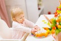 Eat smeared baby touched birthday cake by hands