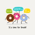 Eat sweet tasty donut poster. Cute colorful glazing donuts with speech bubbles