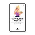 eat tasty burger woman vector