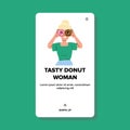 eat tasty donut woman vector