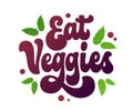 Eat veggies - hand-drawn design element in the style of 70s groovy script lettering. Isolated vector typography logo. Royalty Free Stock Photo