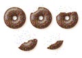 Almost eaten chocolate brown icing glaze donuts set top view realistic vector illustration Royalty Free Stock Photo