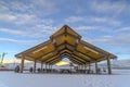 Eating area on a landscape with a blanket of snow Royalty Free Stock Photo