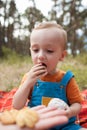 Eating baby nature picnic concept.