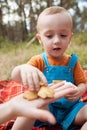 Eating baby nature picnic concept.