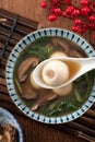 Eating big tangyuan yuanxiao with savory soup in Taiwan