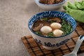 Eating big tangyuan yuanxiao with savory soup in Taiwan Royalty Free Stock Photo