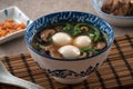Eating big tangyuan yuanxiao with savory soup in Taiwan Royalty Free Stock Photo