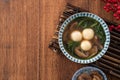 Eating big tangyuan yuanxiao with savory soup in Taiwan Royalty Free Stock Photo