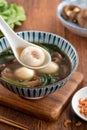 Eating big tangyuan yuanxiao with savory soup in Taiwan