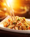 Eating chinese vegetable fried rice