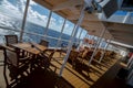 Eating deck of a cruise ship on angle