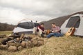 Eating dinner at the camp site Royalty Free Stock Photo