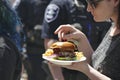 Eating fast food at  the 50th Annual University District Street Fair Royalty Free Stock Photo