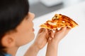 Eating Fast Food. Woman Eating Italian Pizza. Nutrition. Diet, L Royalty Free Stock Photo