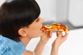 Eating Fast Food. Woman Eating Italian Pizza. Nutrition. Diet, L Royalty Free Stock Photo