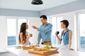 Eating Food. Friends Having Home Dinner Party. Friendship, Leisure Concept. Royalty Free Stock Photo