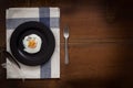 Eating fried eggs flat lay still life rustic with food stylish Royalty Free Stock Photo