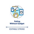 Eating without gadget concept icon. Conscious nutrition idea thin line illustration. Attentive food consumption. Meal