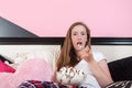 Eating ice cream in bed Royalty Free Stock Photo